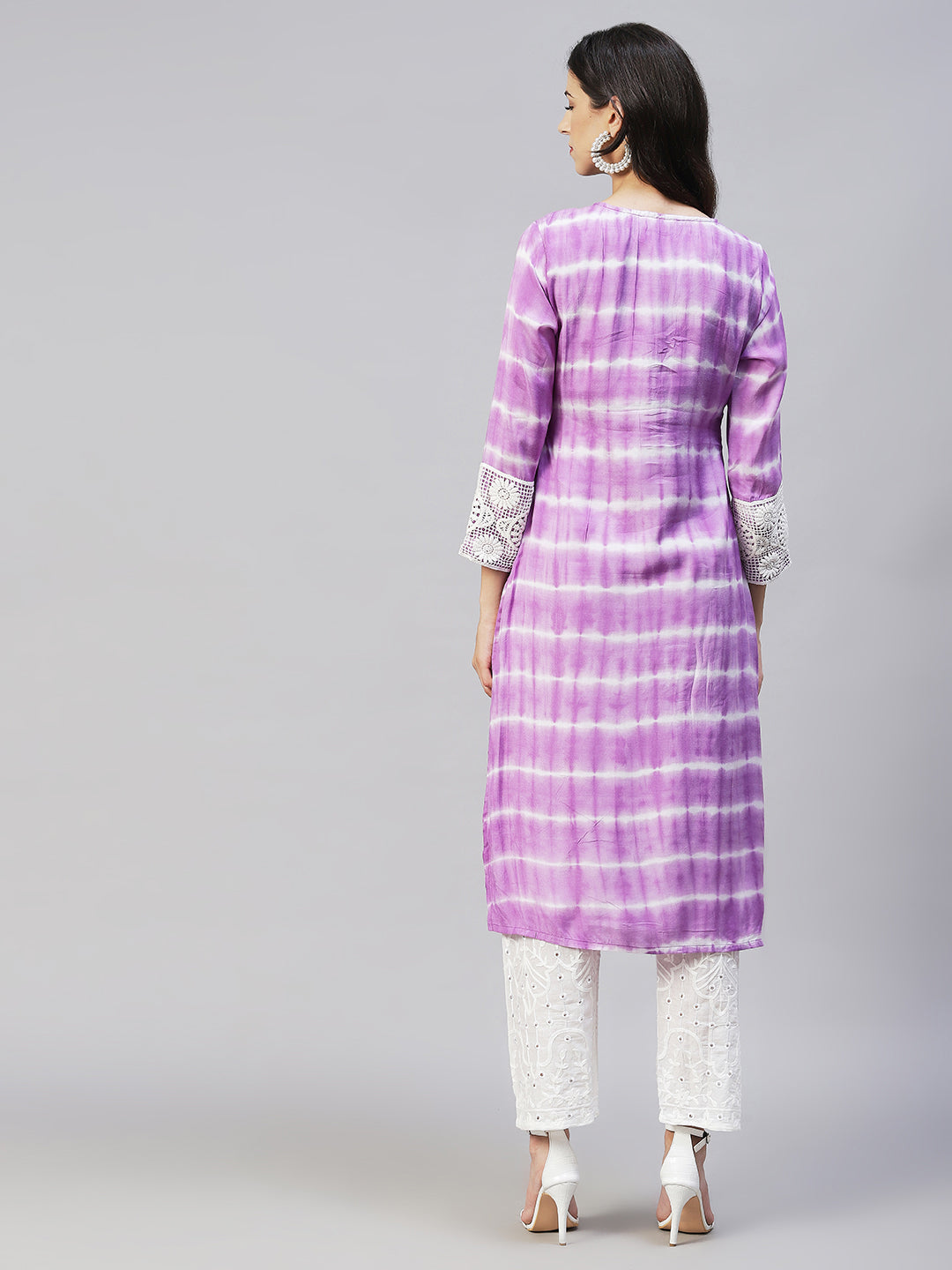 Tie-Dye & Embroidered Straight Kurta with Pants - Purple