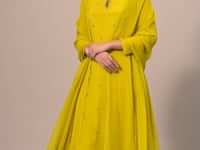 Yellow Embroidered Kurta Set With Organza Dupatta