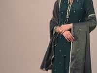 Green Sequin Embellished Kurta Set With Hand Embroidery