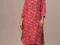 Pink Floral Print Kurta Set With Sequin Work