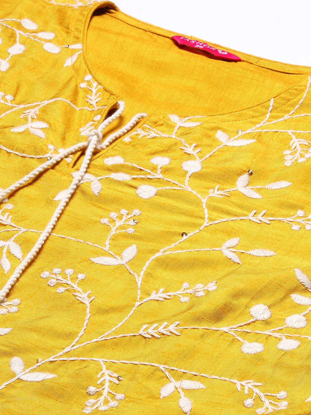 Solid Resham Embroidered Empire Kurta With Pants - Yellow