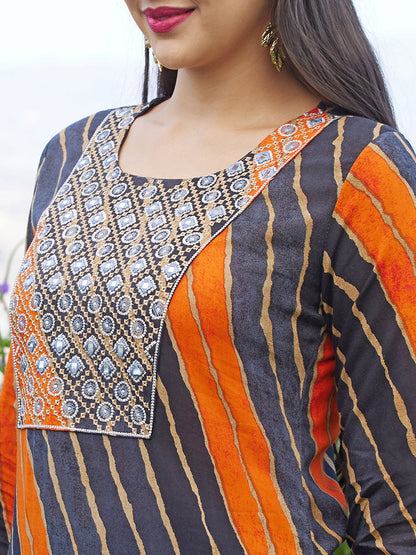 Leheriya Printed & Embroidered Straight Fit Kurta - Multi