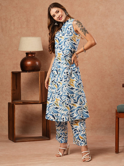 Floral Printed A-Line Fit Co-ord Set - Blue