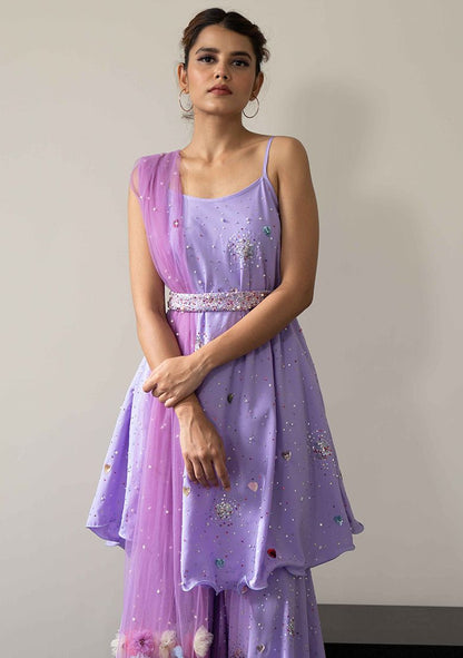 Lilac Sequin Embroidered Firework Sharara Set