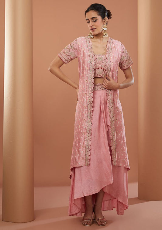 Pink Dori Embroidered Dupion Skirt Set