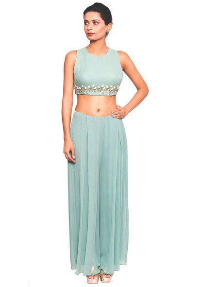 SALT AND SPRING Sea Green Crop Top And Pants Set