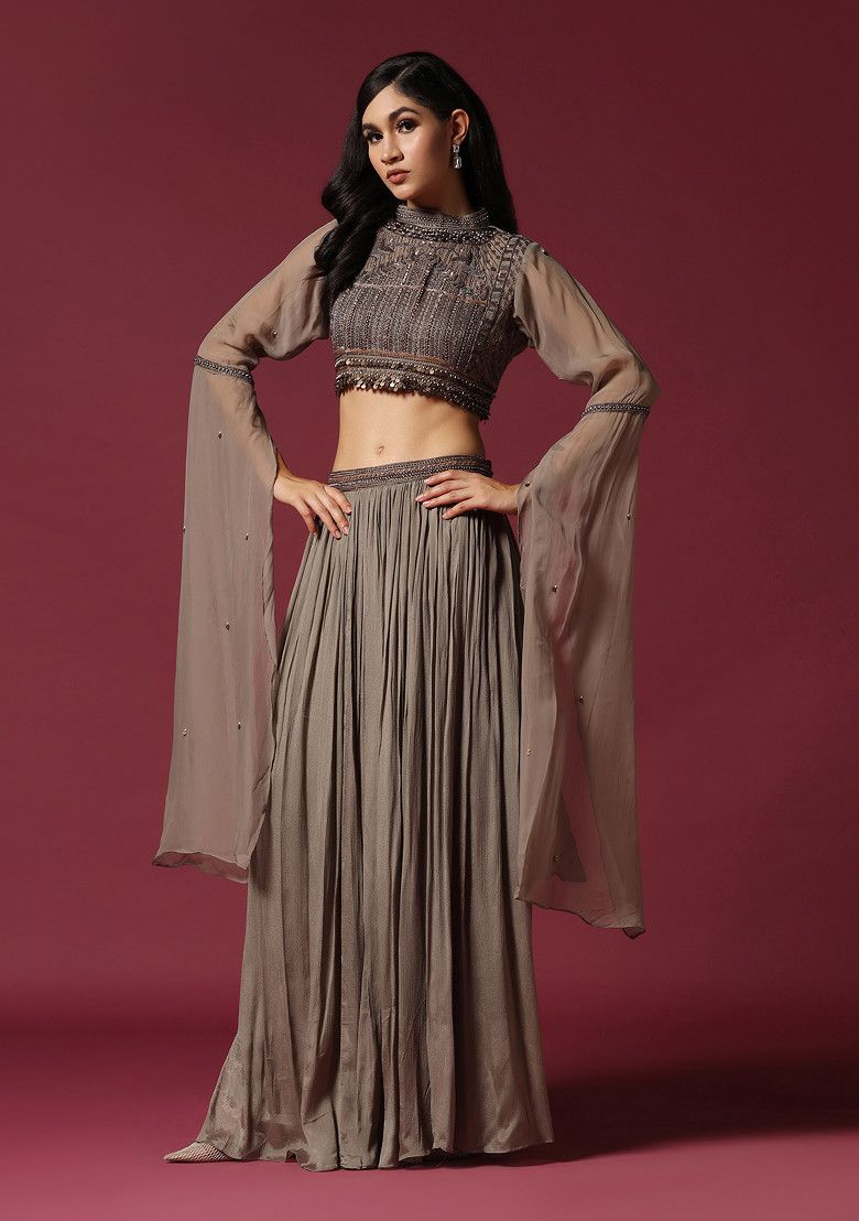 Grey Hand Embroidered Lehenga Set