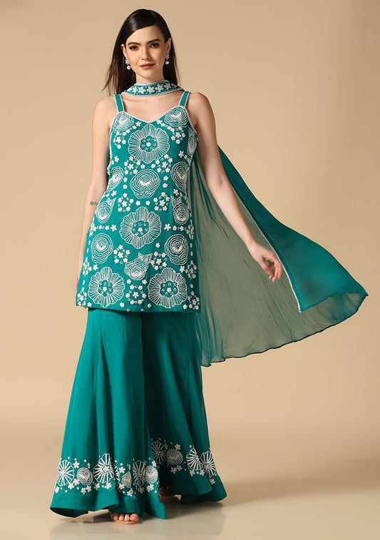 Green Pearl Embroidered Sharara Set