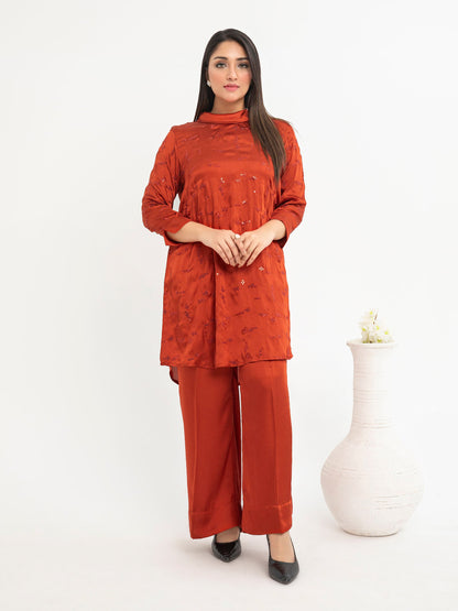 2 Piece Silk Co-ord Set-Embroidered(Pret)