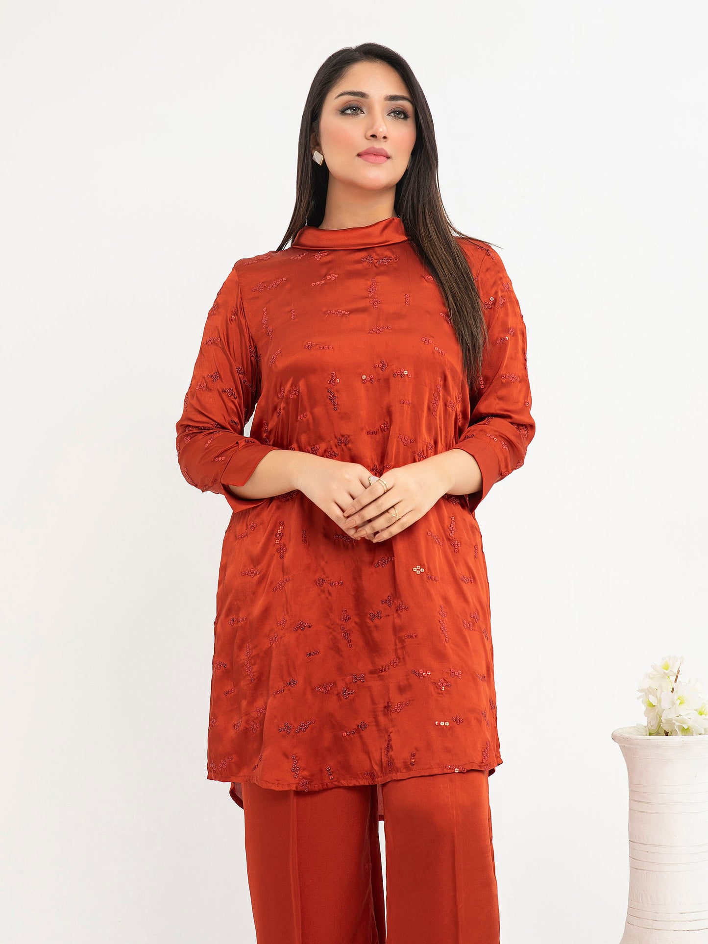 2 Piece Silk Co-ord Set-Embroidered(Pret)