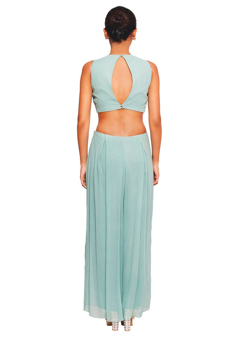 SALT AND SPRING Sea Green Crop Top And Pants Set