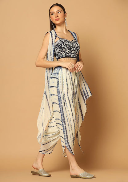 Indigo Tie Dye Dhoti and Cape Set