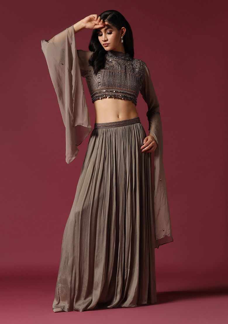 Grey Hand Embroidered Lehenga Set