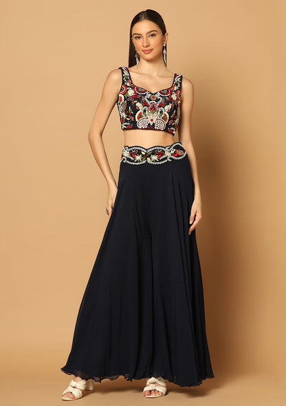 Navy Blue Cape And Sharara Set