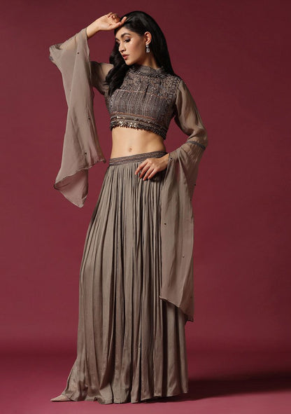 Grey Hand Embroidered Lehenga Set