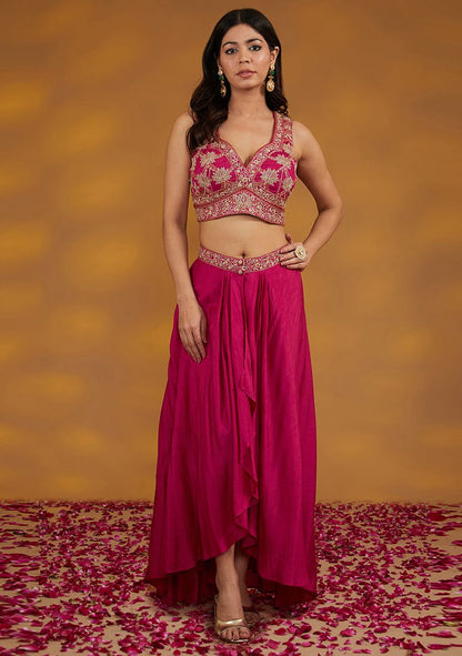 Pink Dori Embroidered Crepe Skirt Set