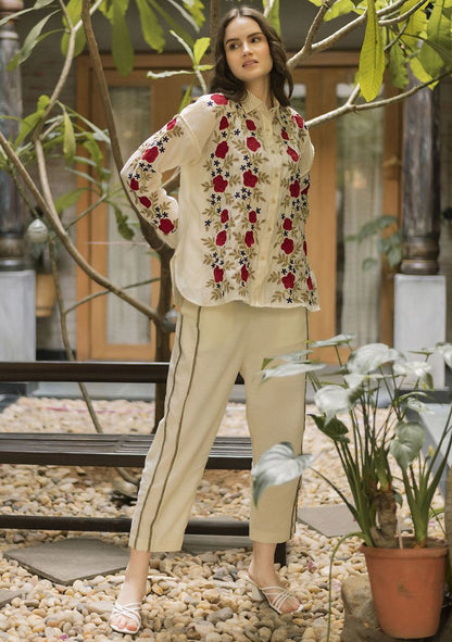 Ivory Applique Embroidered Handwoven Co-Ord Set