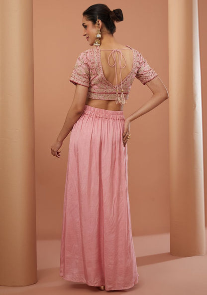 Pink Dori Embroidered Dupion Skirt Set