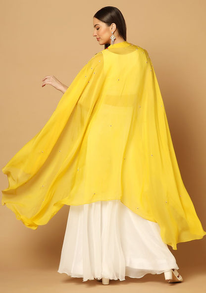 White And Yellow Cape Sharara Set