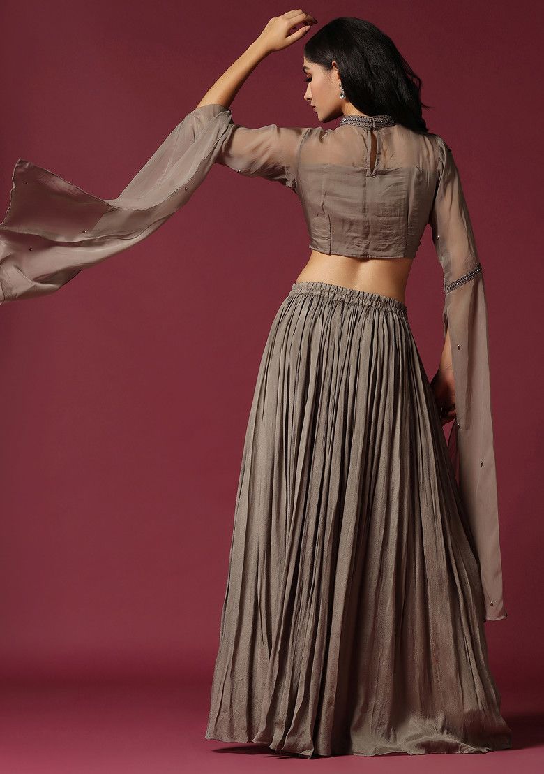 Grey Hand Embroidered Lehenga Set