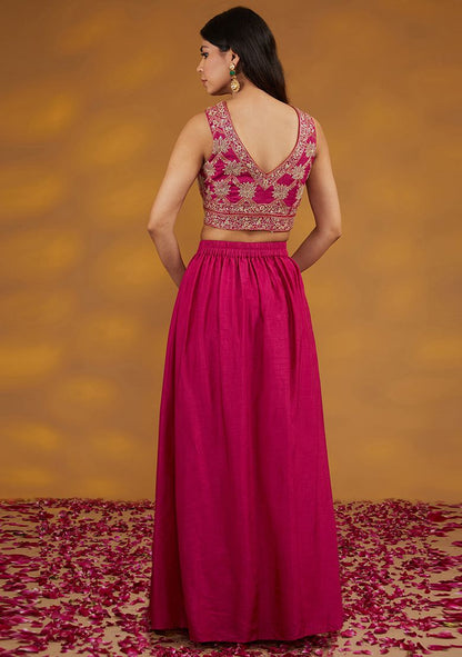 Pink Dori Embroidered Crepe Skirt Set