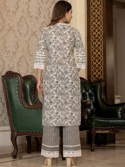 Black Printed Gotta Patti Pure Cotton Pakistani Style Kurta With Trousers & Dupatta