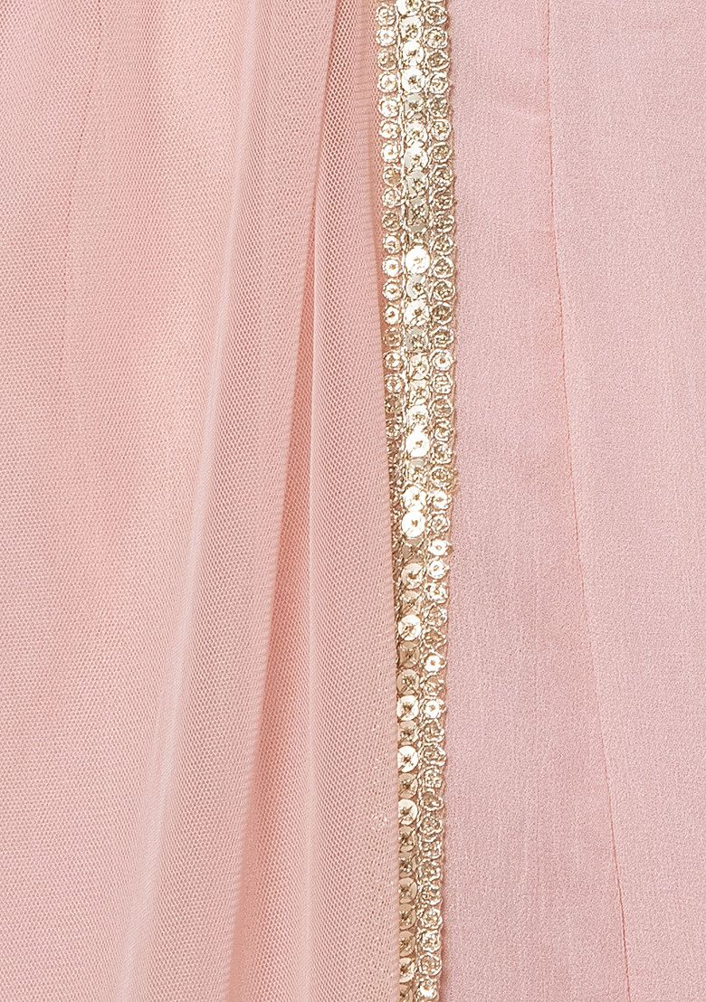 Pastel Pink Sharara Set With Gota Patti Embroidered Blouse And Mesh Jacket