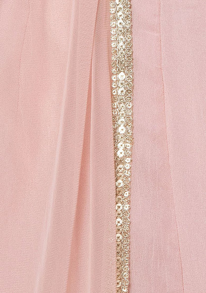 Pastel Pink Sharara Set With Gota Patti Embroidered Blouse And Mesh Jacket