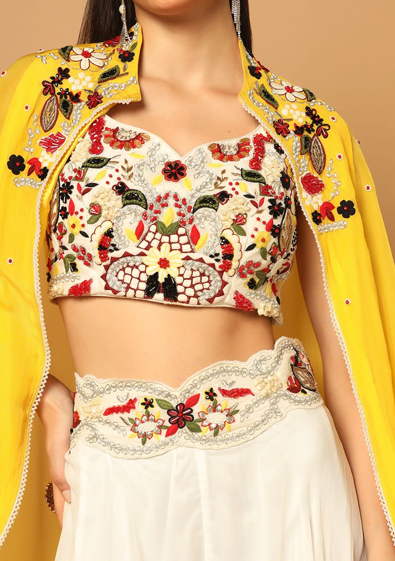 White And Yellow Cape Sharara Set