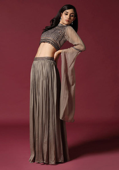 Grey Hand Embroidered Lehenga Set