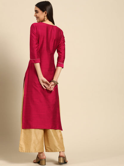 Sequin Embroidered Straight Kurta - Magenta