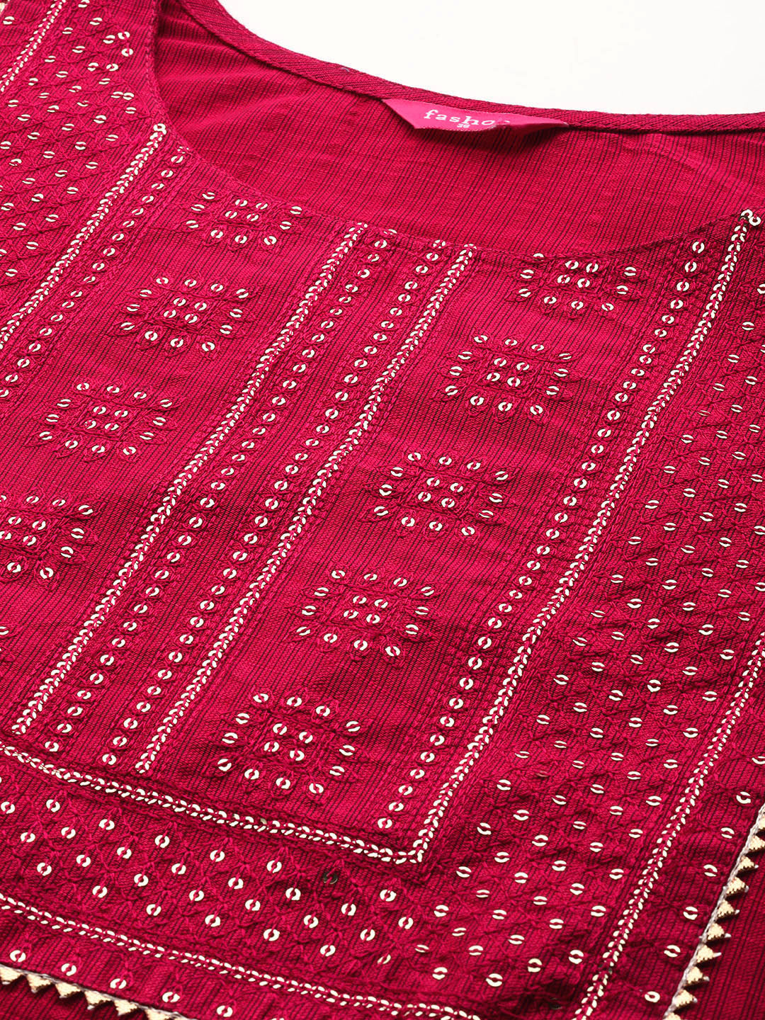 Sequin Embroidered Straight Kurta - Magenta