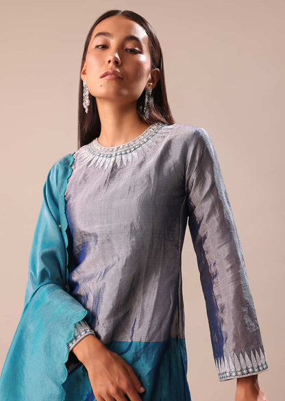 Aqua Green Embroidered Kurta Palazzo Set