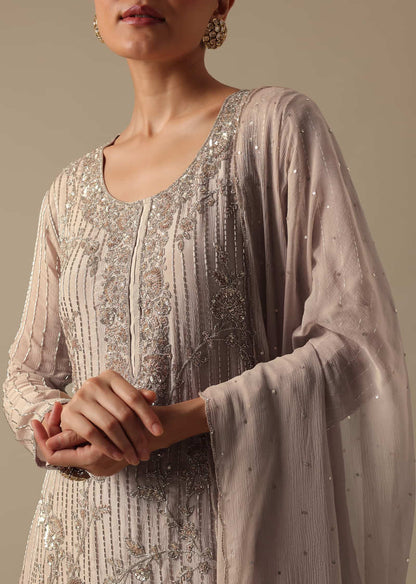 Beige Kurta And Sharara Set With Zardozi Work