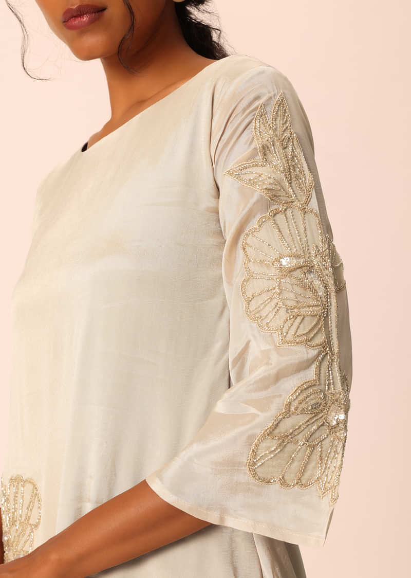 Beige Kurta Set With Asymmetric Hemline