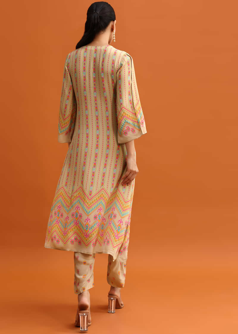 Beige Printed Kurta And Pant