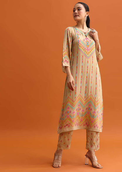 Beige Printed Kurta And Pant