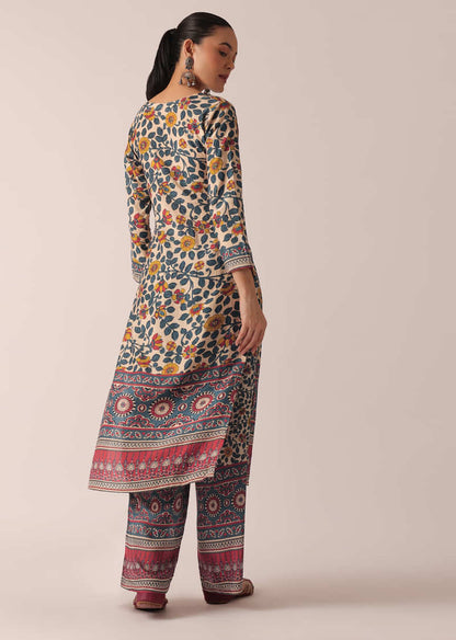 Beige Printed Kurta And Pant Set