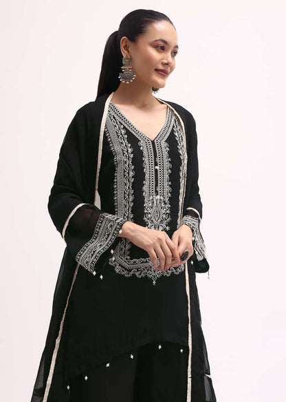 Black Chanderi Kurta Set With Dupatta