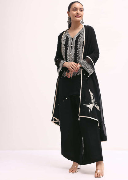 Black Chanderi Kurta Set With Dupatta