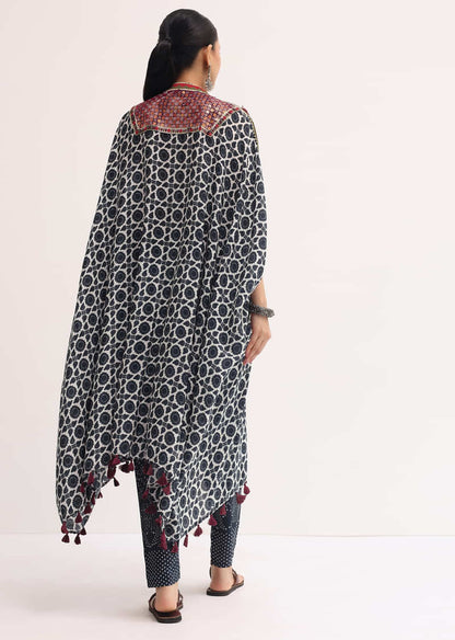 Black Printed Crepe Kaftan Kurta Set