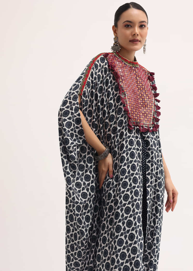 Black Printed Crepe Kaftan Kurta Set