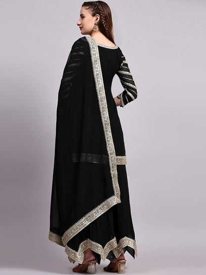 Embroidered Pakistani Style Kurta With Palazzo & Dupatta