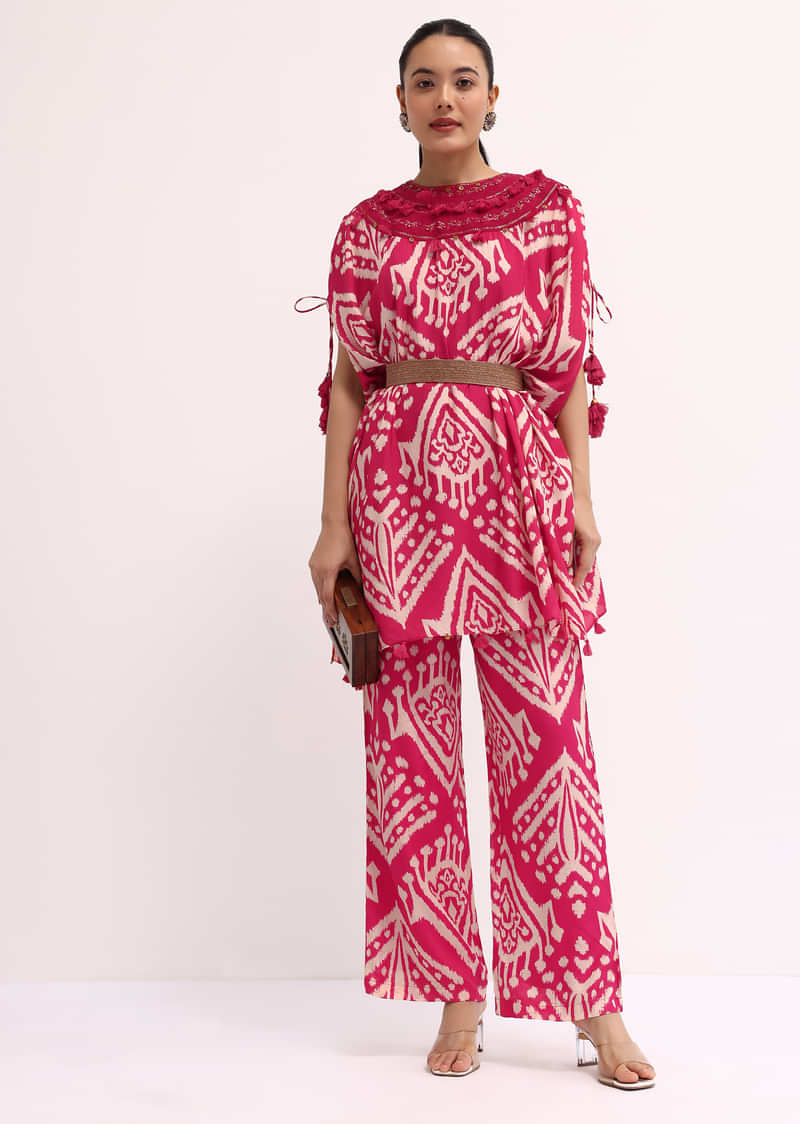 Dark Pink Printed Cotton Kurta Pant