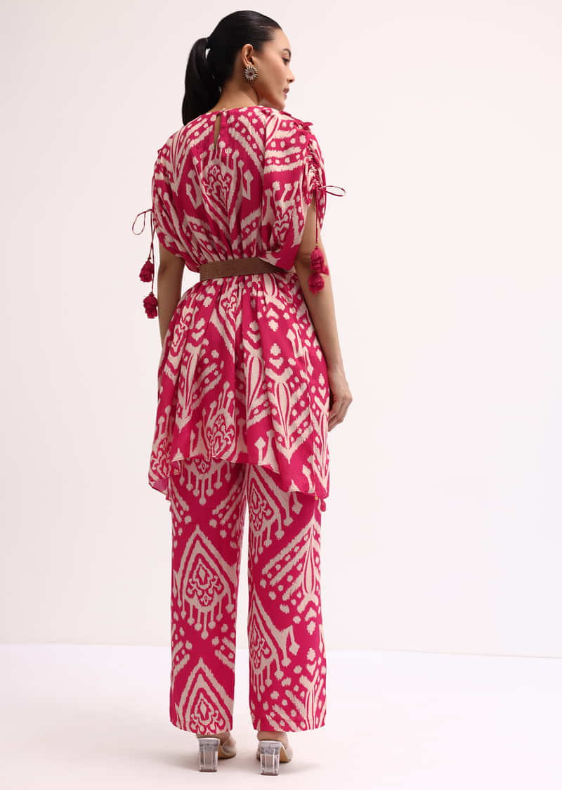 Dark Pink Printed Cotton Kurta Pant