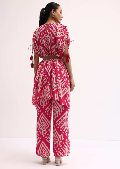 Dark Pink Printed Cotton Kurta Pant