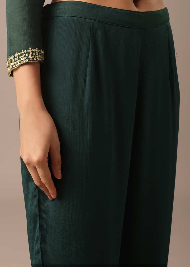 Green Sequin Embellished Kurta Set With Hand Embroidery