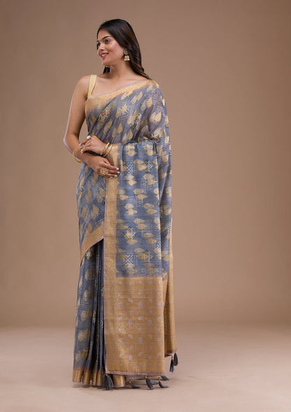 Grey Printed Tissue Saree