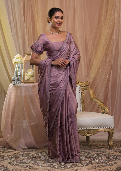 Lavender Stonework Crepe Designer Saree