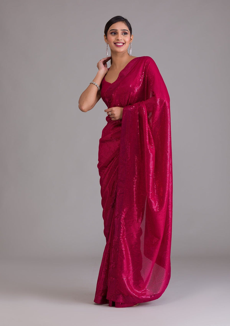 Rani Pink Sequins Georgette Designer Saree